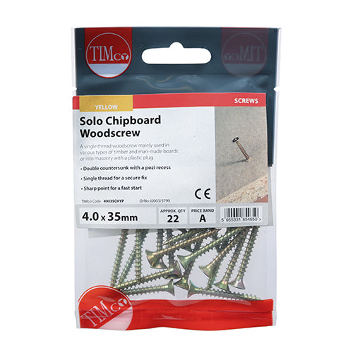 Solo Chipboard & Woodscrews PZ2 Countersunk 4.0 X 35mm - 22 pack