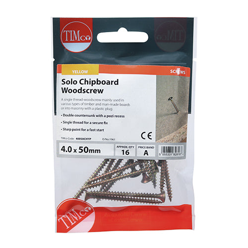 Solo Chipboard & Woodscrews PZ2 Countersunk 4.0 X 50mm - 16 pack