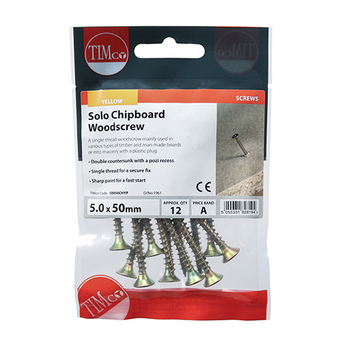 Solo Chipboard & Woodscrews PZ2 Countersunk 5.0 X 50mm - 12 pack