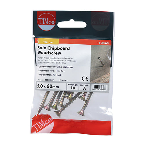 Solo Chipboard & Woodscrews PZ2 Countersunk 5.0 X 60mm - 10 pack