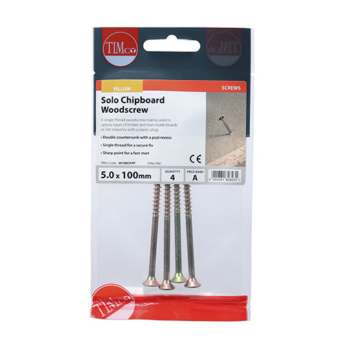 Solo Chipboard & Woodscrews PZ2 Countersunk 5.0 X 100mm - 4 pack