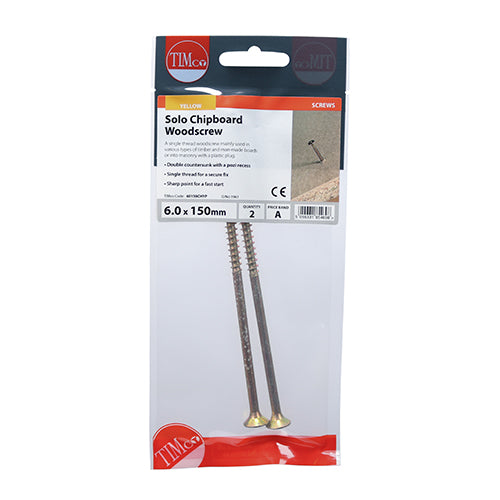 Solo Chipboard & Woodscrews PZ2 Countersunk 6.0 X 150mm - 2 pack